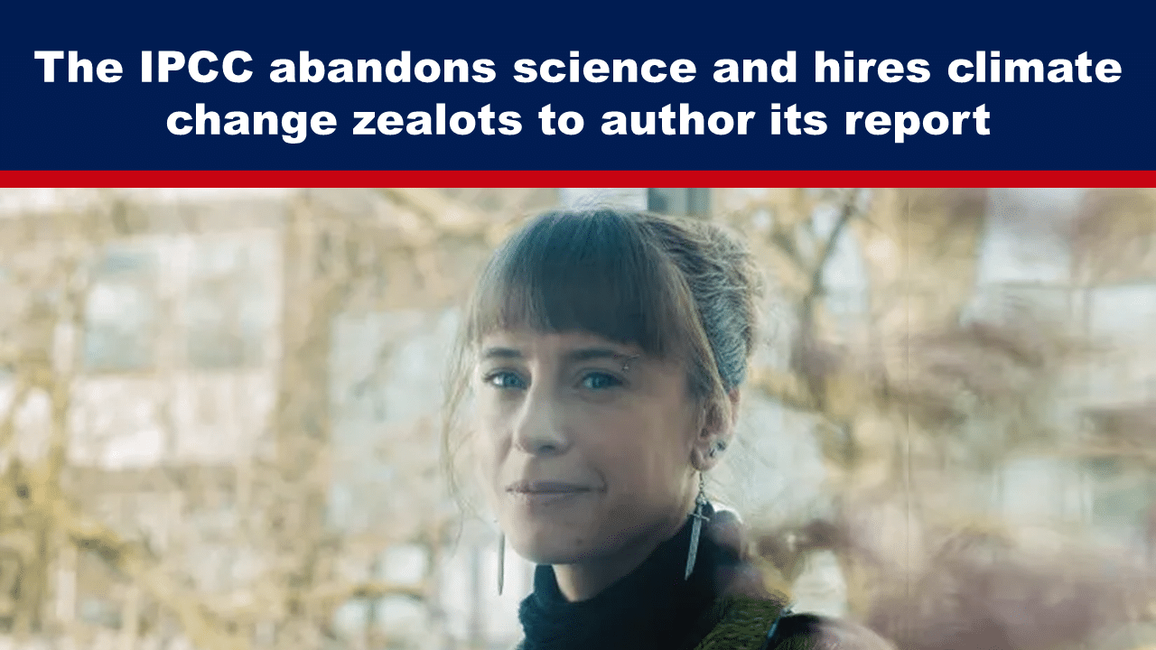 Expose News Person standing outdoors with text overlay: "The IPCC abandons science and hires climate change zealots to author its report." Climate change criticism concept.