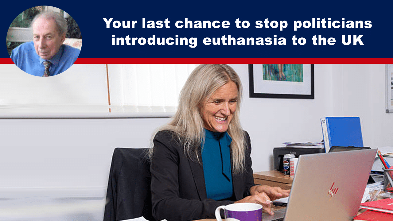 Expose News Woman at desk urging action: Your last chance to stop politicians from bringing euthanasia to the UK! Get involved today!