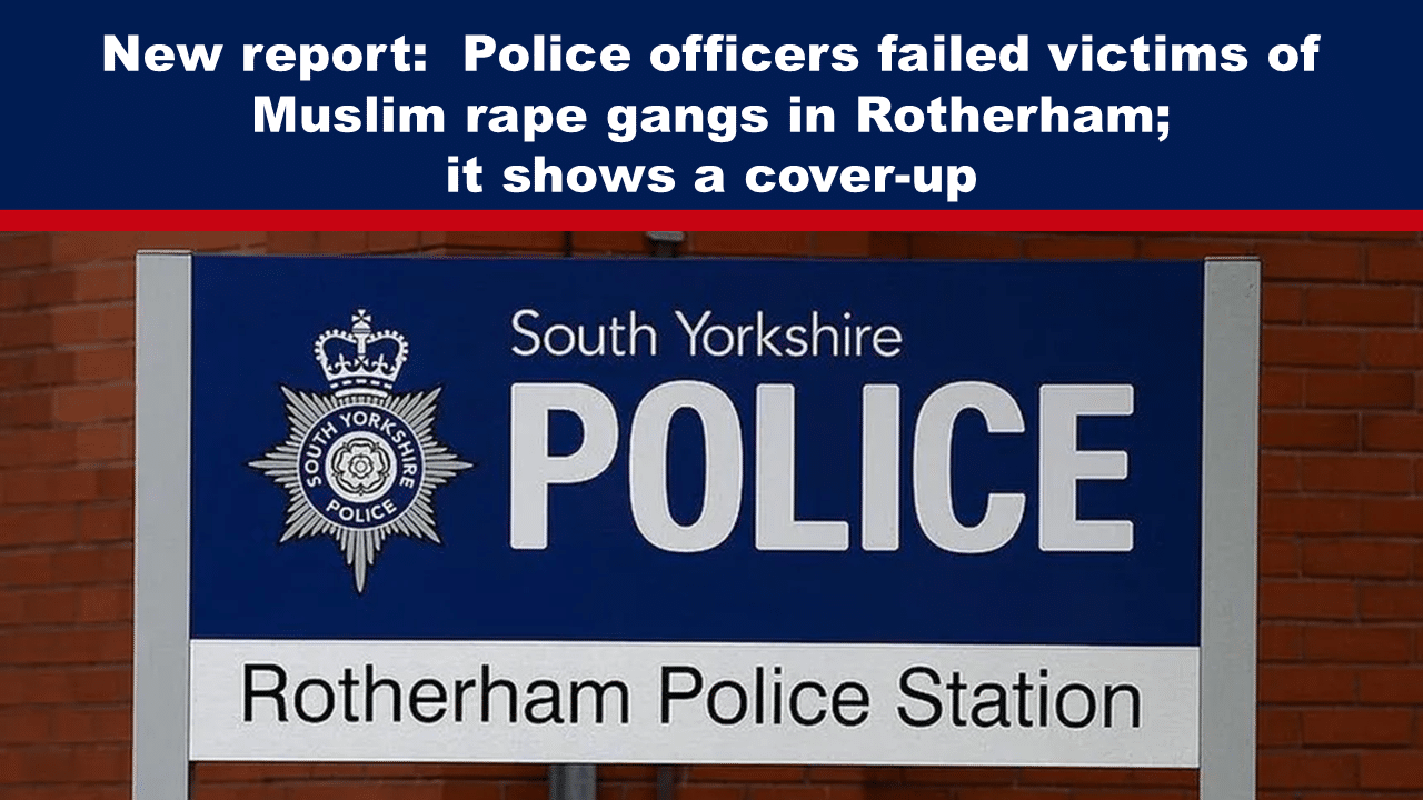 Expose News: Rotherham Police Station sign; new report claims police failed victims of Muslim rape gangs, sparking cover-up controversy.