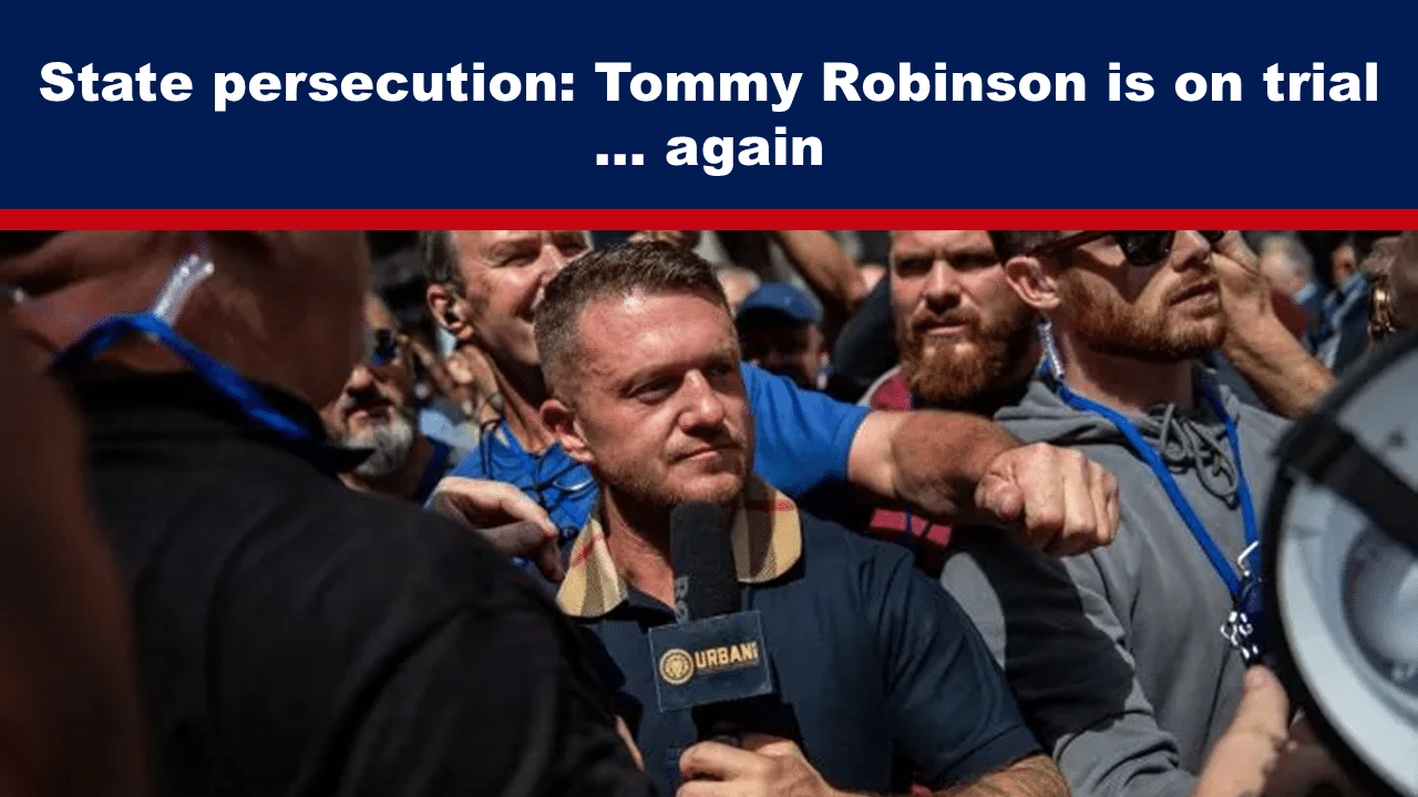 - The Expose Expose News: State persecution drama unfolds as Tommy Robinson faces trial again, surrounded by a crowd of reporters and onlookers.