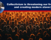 - The Expose Expose News: Crowd silhouettes warn of collectivism threatening our freedom, hinting at modern slavery dangers in this dramatic visual scene.