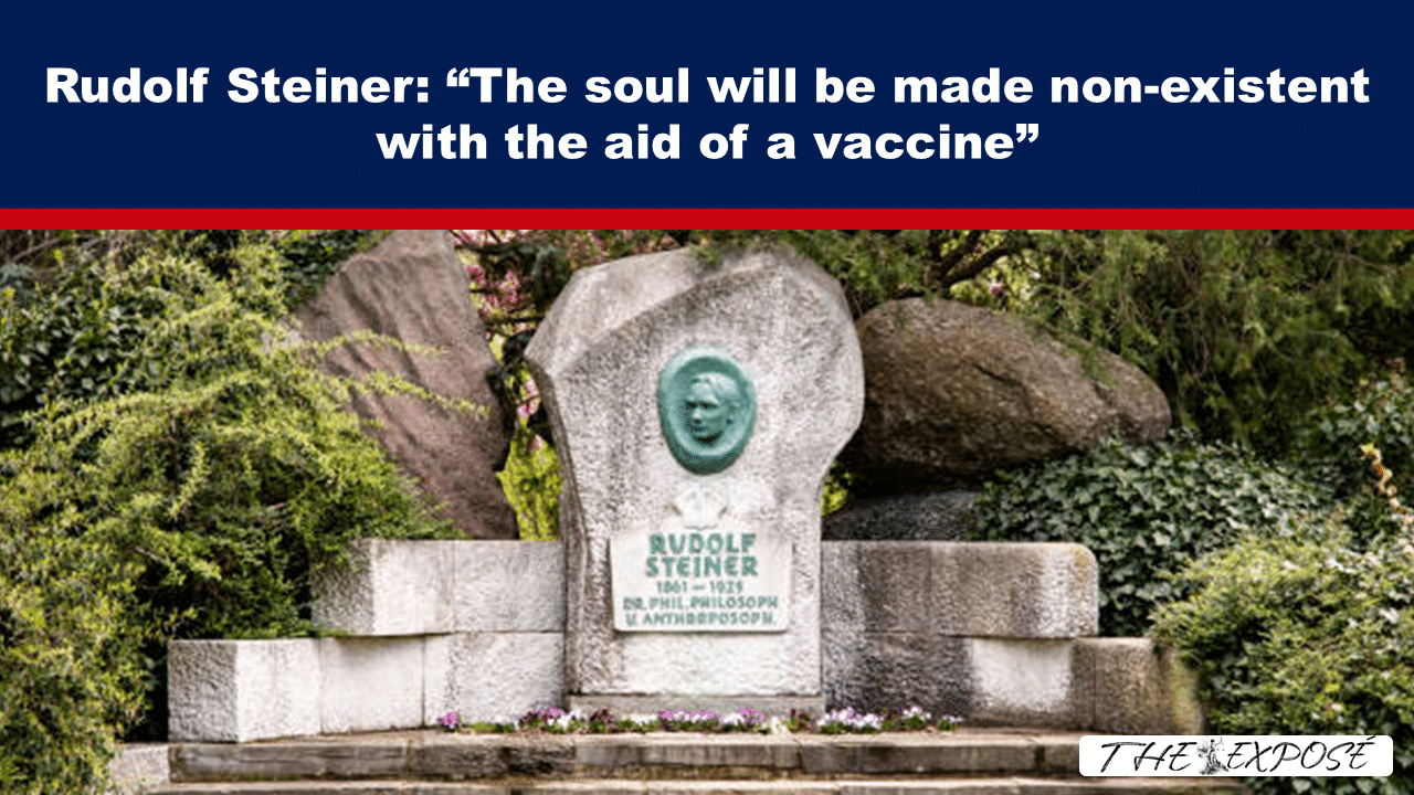 Expose News: Rudolf Steiner monument with a controversial phrase hinting at vaccines making the soul non-existent. A tabloid-esque snapshot.