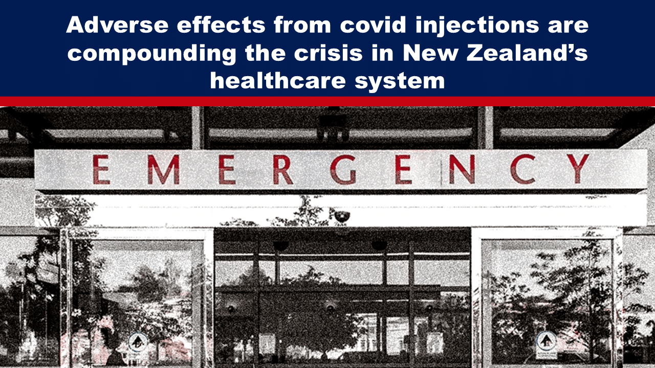 Expose News: Emergency room entrance in New Zealand highlights the strain on the healthcare system due to adverse effects from COVID injections.