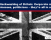 Expose News: The Blackwashing of Britain: Bold headline with a gritty, black-and-white Union Jack flag backdrop, hinting at media and political intrigue.