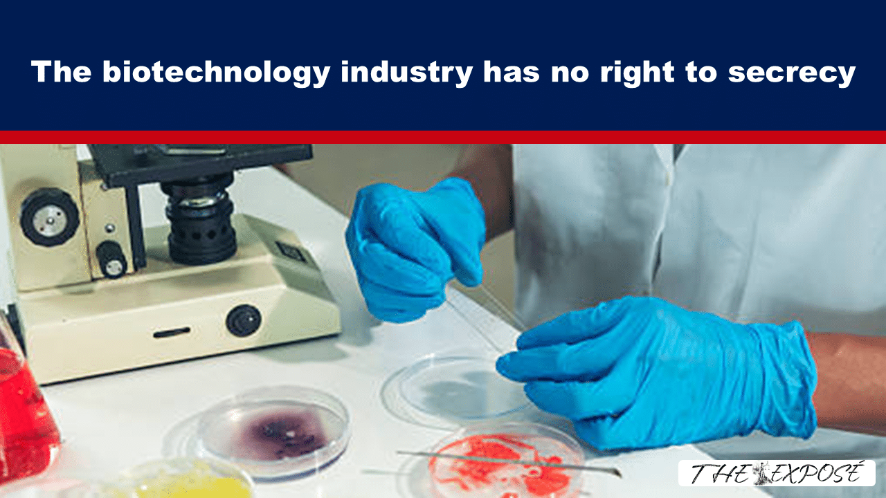 - The Expose Expose News: In a lab, a scientist works with petri dishes, revealing the biotechnology industry's secrets—no right to secrecy here!