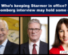 News banner with the headline "Who’s keeping Starmer in office? A Bloomberg interview may hold some clues" and three professional headshots below it.