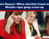 Headline banner about Angela Rayner; woman in red gestures toward her temple in a meeting scene.