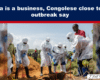 Healthcare workers in white hazmat suits dig a trench for burial during an Ebola outbreak response in Congo