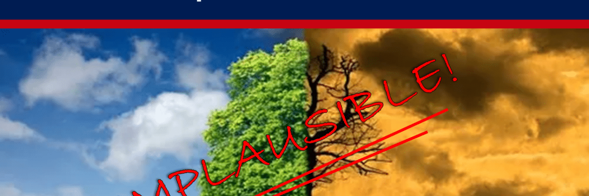 News thumbnail: split image with a green tree on the left, scorched, smoky landscape on the right, red 'IMP...ABLE' stamp across the middle, and a bold headline about IPCC's doomsday model being implausible; source 'The Expose' watermark nearby.
