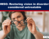 Banner with headline about DMSO restoring vision; foreground shows a person holding eyeglasses.