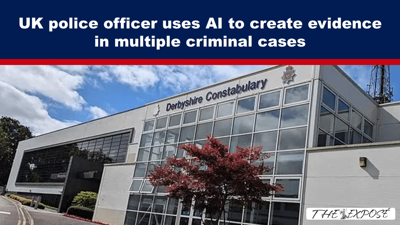 Photo of a Derbyshire Constabulary building with large glass front and a red tree in front, under a blue sky.