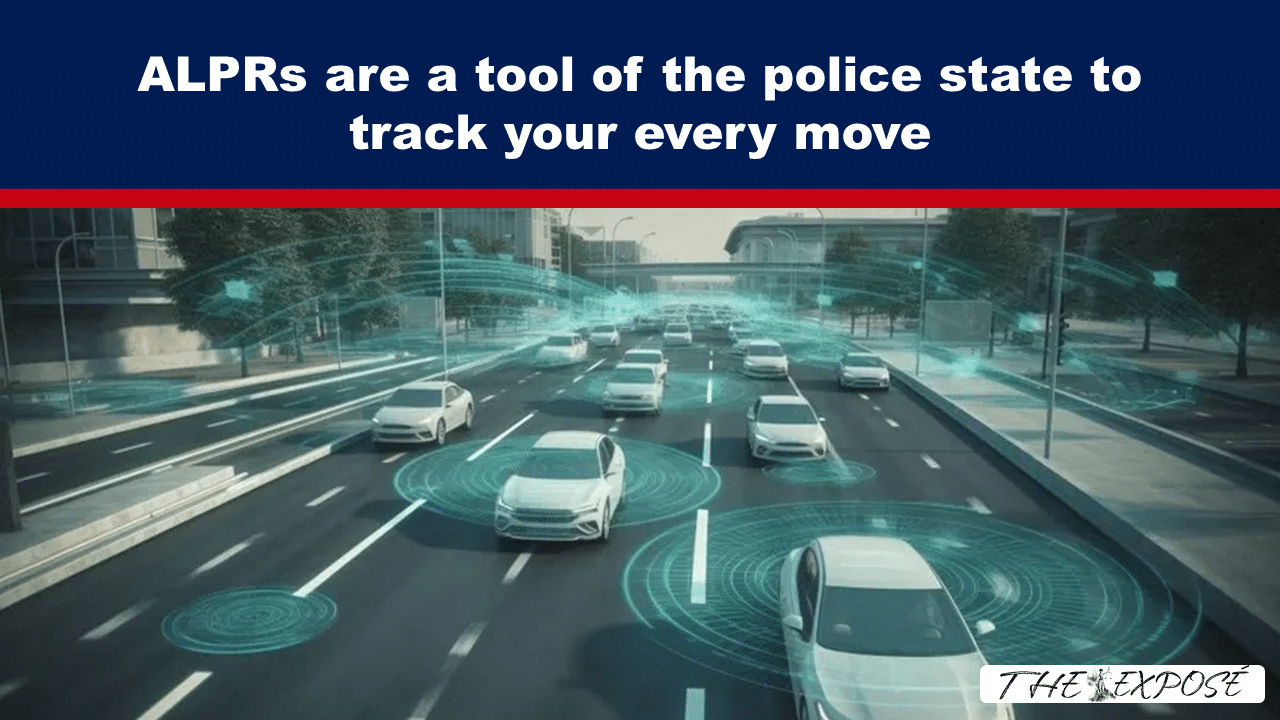 JunFeat20 - The Expose Highway with multiple cars and glowing circular patterns representing license plate recognition technology tracking each vehicle's movements.