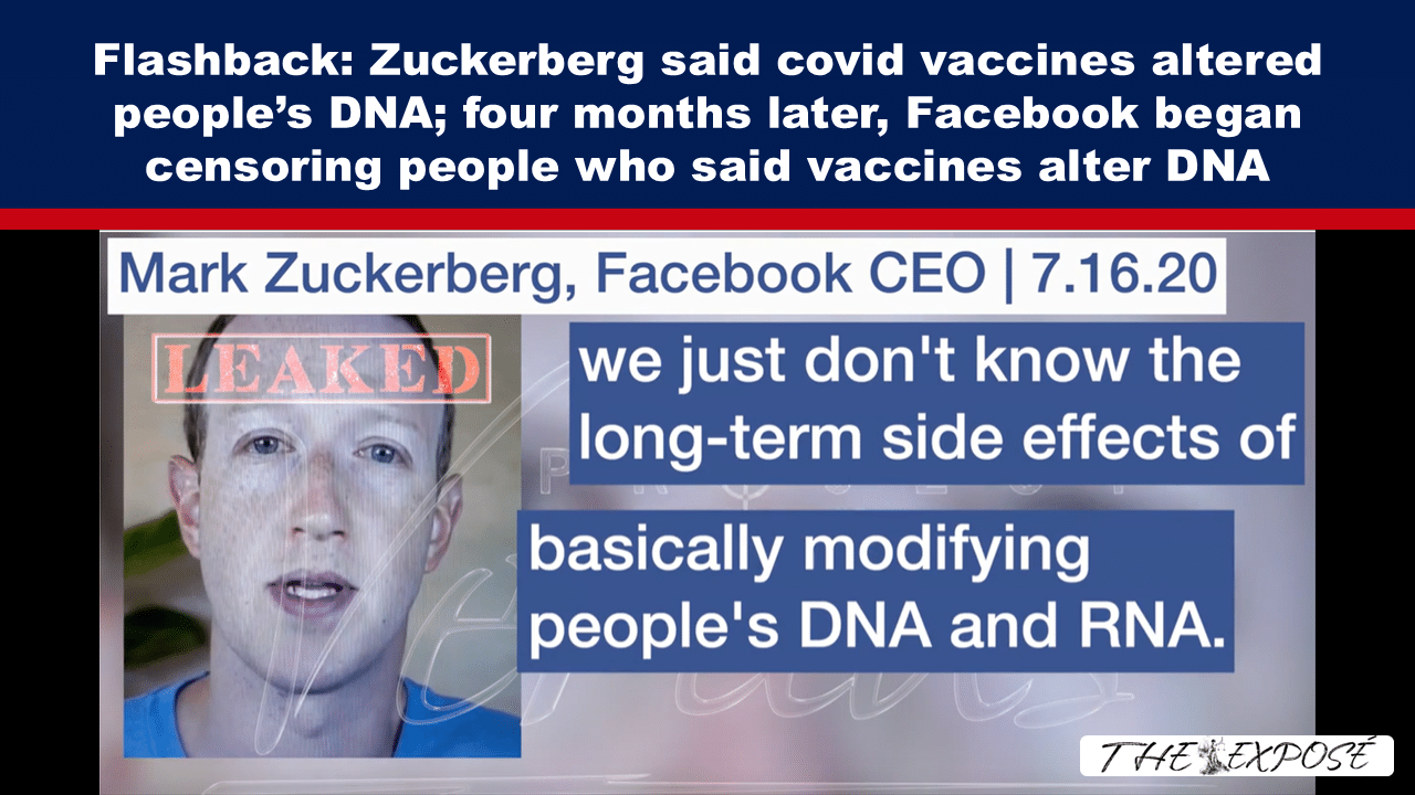 JunFeat23a - The Expose Video thumbnail claiming vaccines alter DNA; shows a man's portrait with a red LEAKED stamp and blue text blocks about long-term DNA/RNA effects.