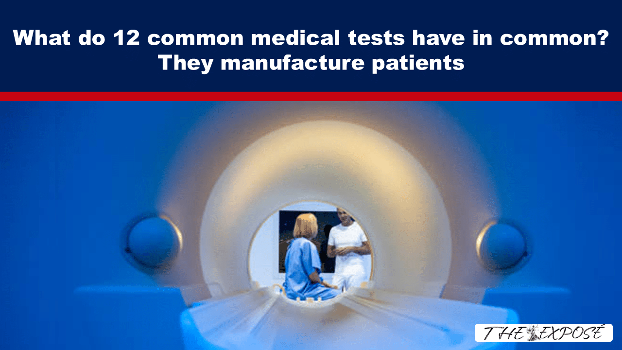 Inside a medical CT scanner with two clinicians in blue scrubs discussing a patient image in the gantry area