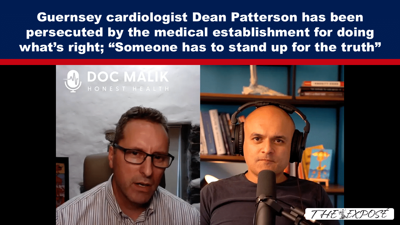 JunFeat9a - The Expose Split-screen podcast thumbnail with two men speaking into microphones; left panel shows DOC MALIK Honest Health logo, right panel with headphones and a mic in a studio setting.