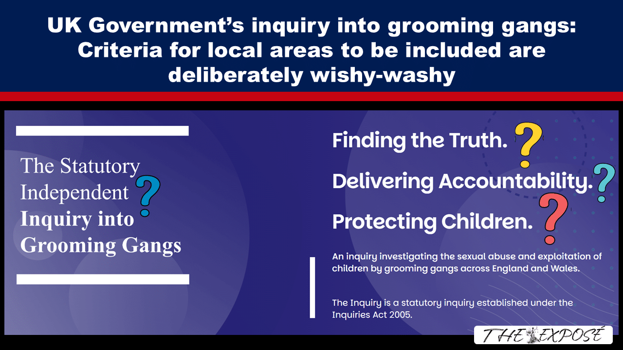 JulFeat17b - The Expose Banner about the UK government inquiry into grooming gangs with questions about truth, accountability and protecting children