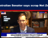 News screenshot: a man in a suit giving an interview, with a headline banner about Net Zero at the top and a blue caption strip reading 'GRACEMERE ENERGY POLICY FORUM' in the lower third.