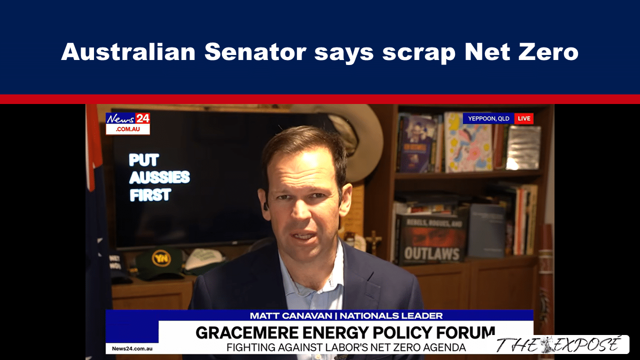 News screenshot: a man in a suit giving an interview, with a headline banner about Net Zero at the top and a blue caption strip reading 'GRACEMERE ENERGY POLICY FORUM' in the lower third.