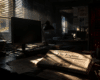 generate an image: A dramatic midsummer scene inside a dark, temporarily abandoned newsroom. A computer monitor sits black and unresponsive on a desk, surrounded by scattered research papers, cables and a small desk lamp that has gone out. In the foreground lies a folded newspaper with the masthead **“The Exposé”** clearly visible; all other text is blurred or too small to read. Bright July sunlight pushes through partially closed blinds, casting sharp bars of light across the desk, while the rest of the room remains in shadow. A faint red warning glow reflects from a nearby server cabinet, suggesting that the website has been forced offline by sustained digital pressure. The atmosphere should feel tense and uncertain, as though an independent voice has suddenly gone silent—but the sunlight touching *The Exposé* newspaper should suggest resilience and the possibility of returning. Cinematic editorial photography, realistic detail, strong light-and-shadow contrast, wide landscape composition suitable for a news website feature image. No people, no logos other than **“The Exposé”**, and no other readable words, symbols or interface text.
