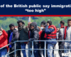 Headline reads: '70% of the British public say immigration is too high' with a group of migrants in red life jackets on a boat beneath it.