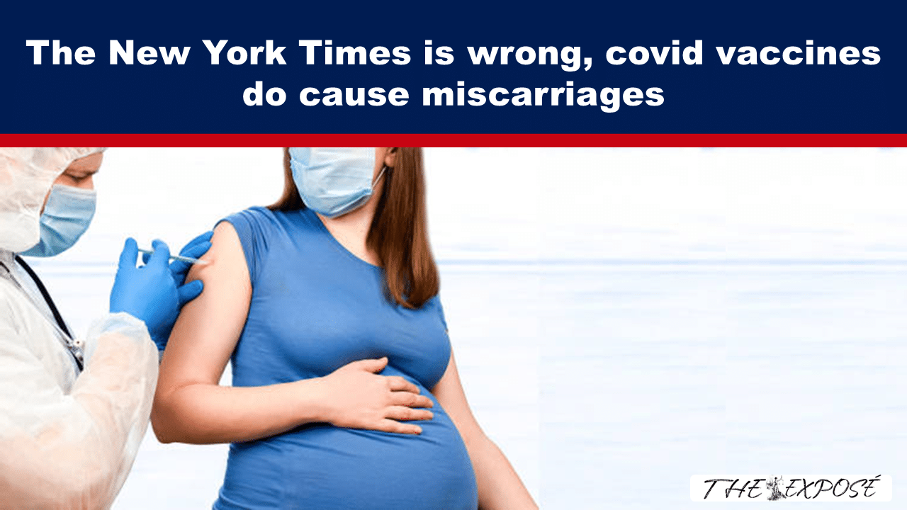 Banner stating a vaccine misinformation claim; a pregnant woman is vaccinated by a clinician in PPE.