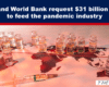 News image: headline reads 'WHO and World Bank request $31 billion a year to feed the pandemic industry' with vaccine vials and a syringe laid over a world map behind.